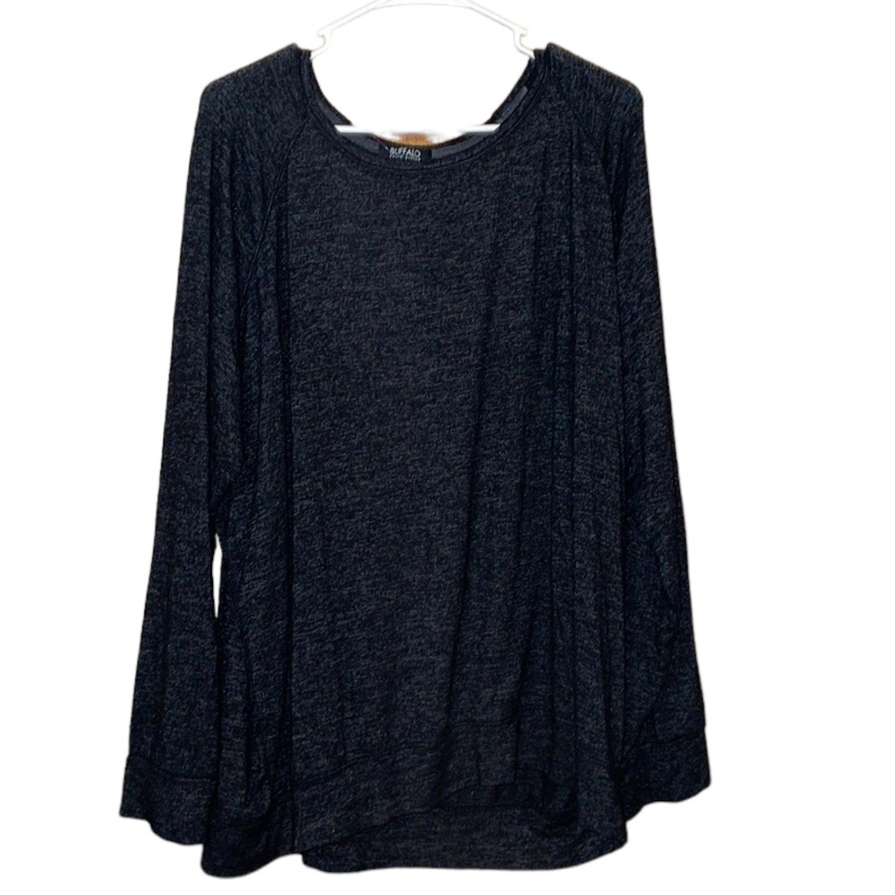 •BUFFALO DAVID BITTON•BLACK/DARK GRAY LONG SLEEVE SCOOPNECK TOP SIZE XXL